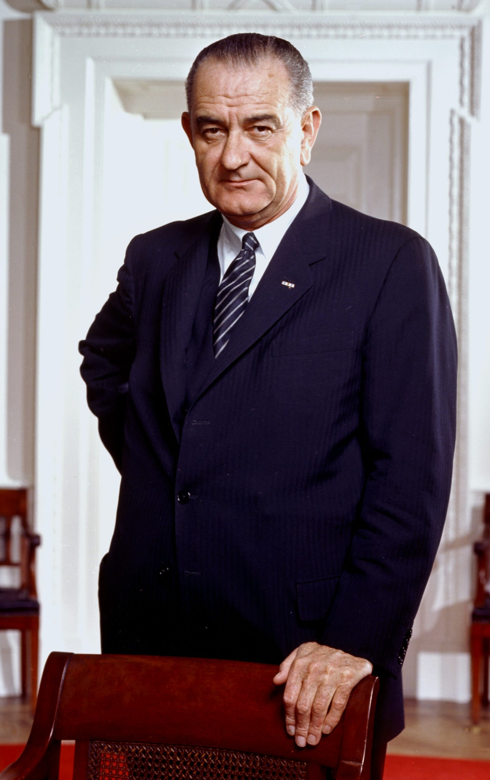 Black-and-white portrait of U.S. President Lyndon B. Johnson