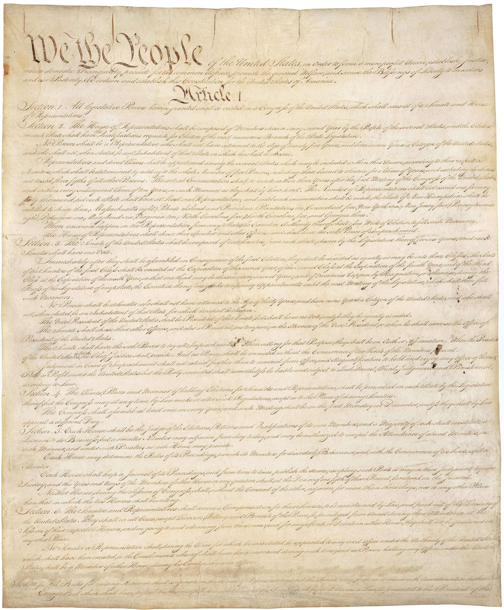 First page of the engrossed United States Constitution of 1787