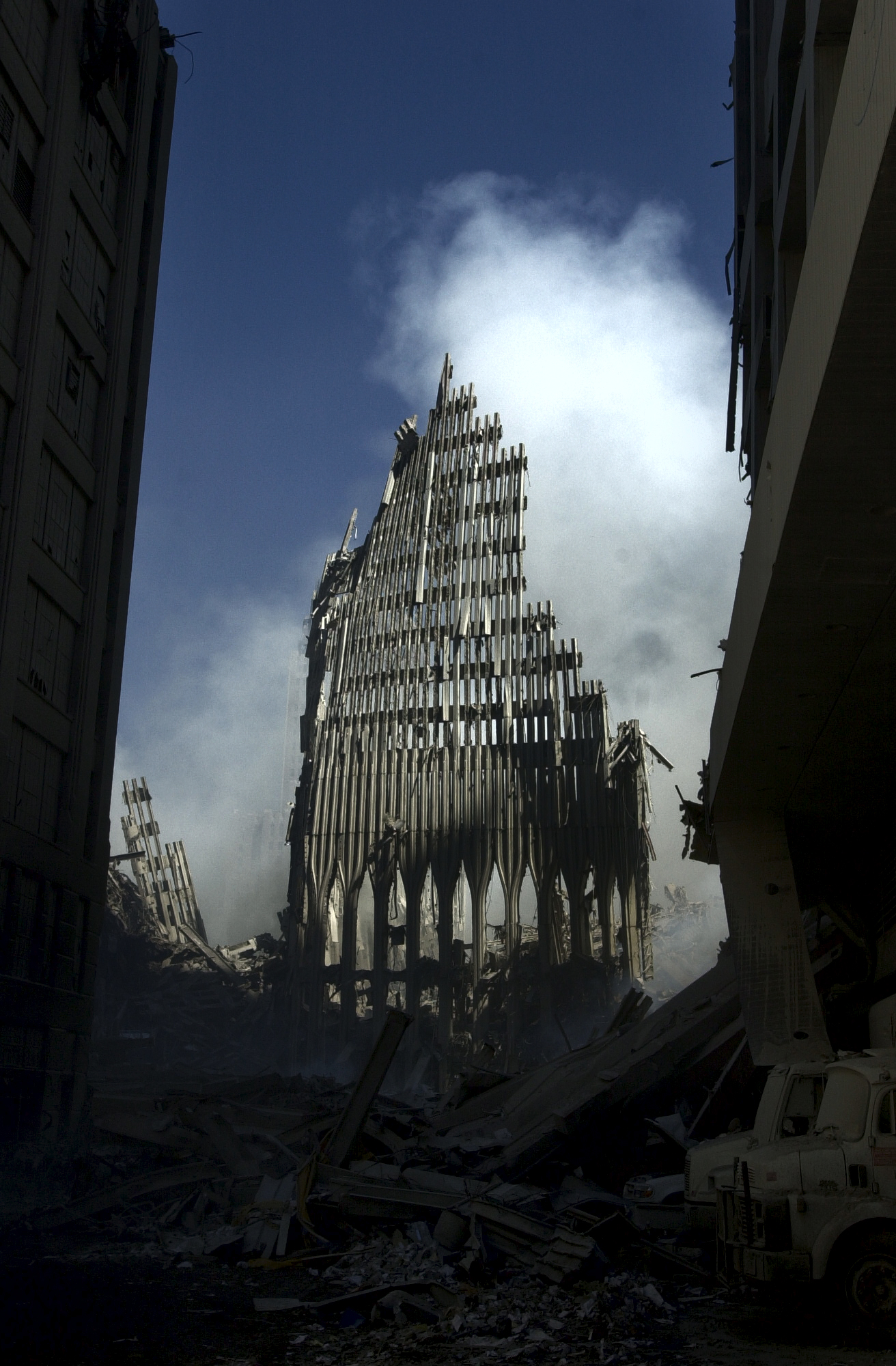 The ruins of the World Trade Center after the September 11 2001 attacks
