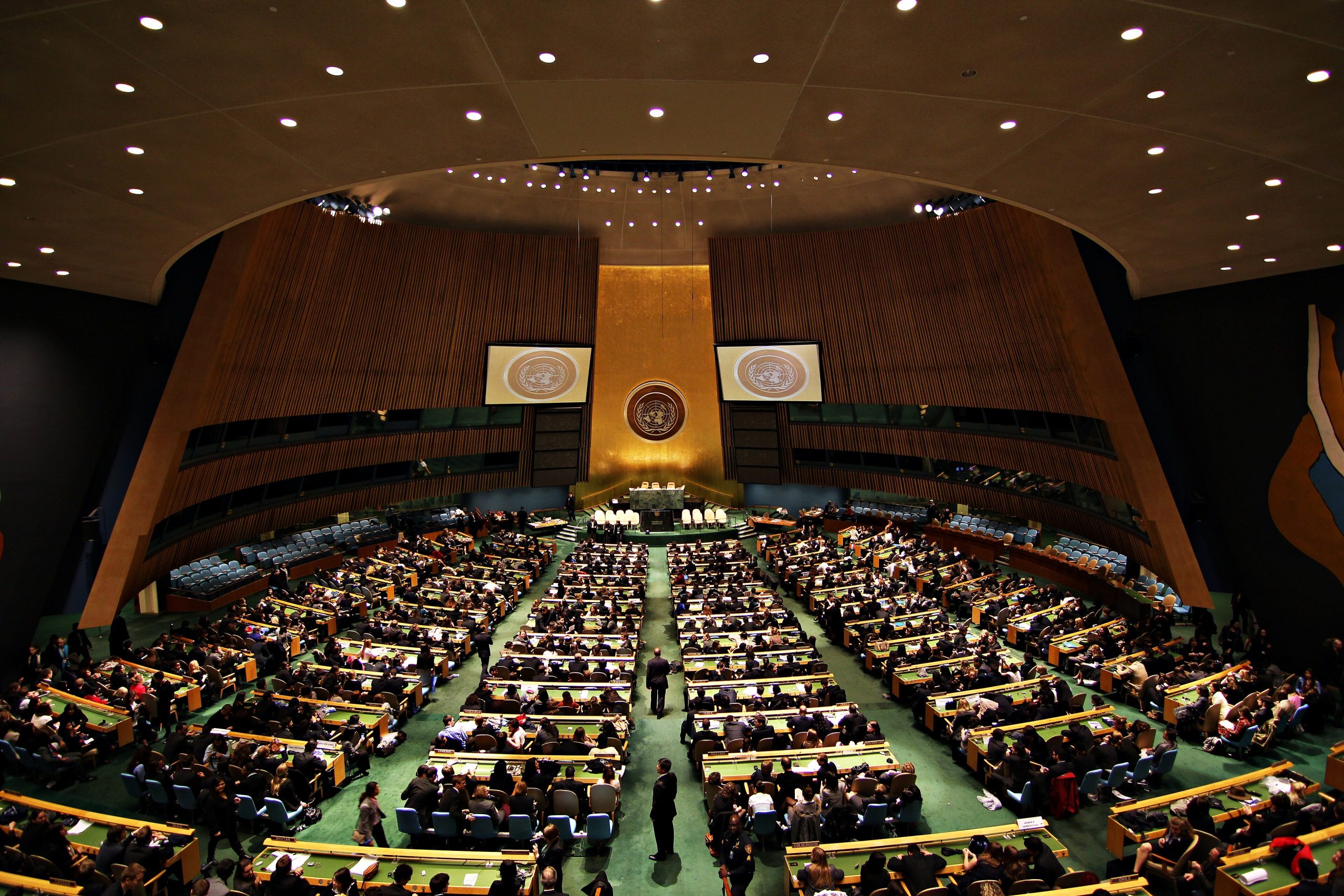 The United Nations General Assembly hall in New York