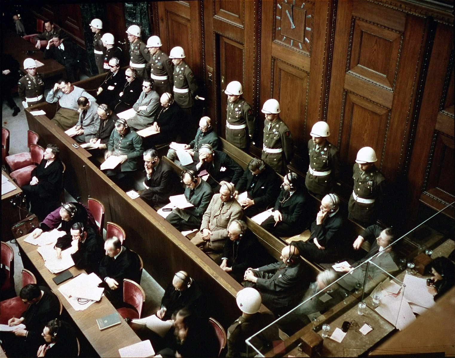 Defendants in the dock during the Nuremberg trials