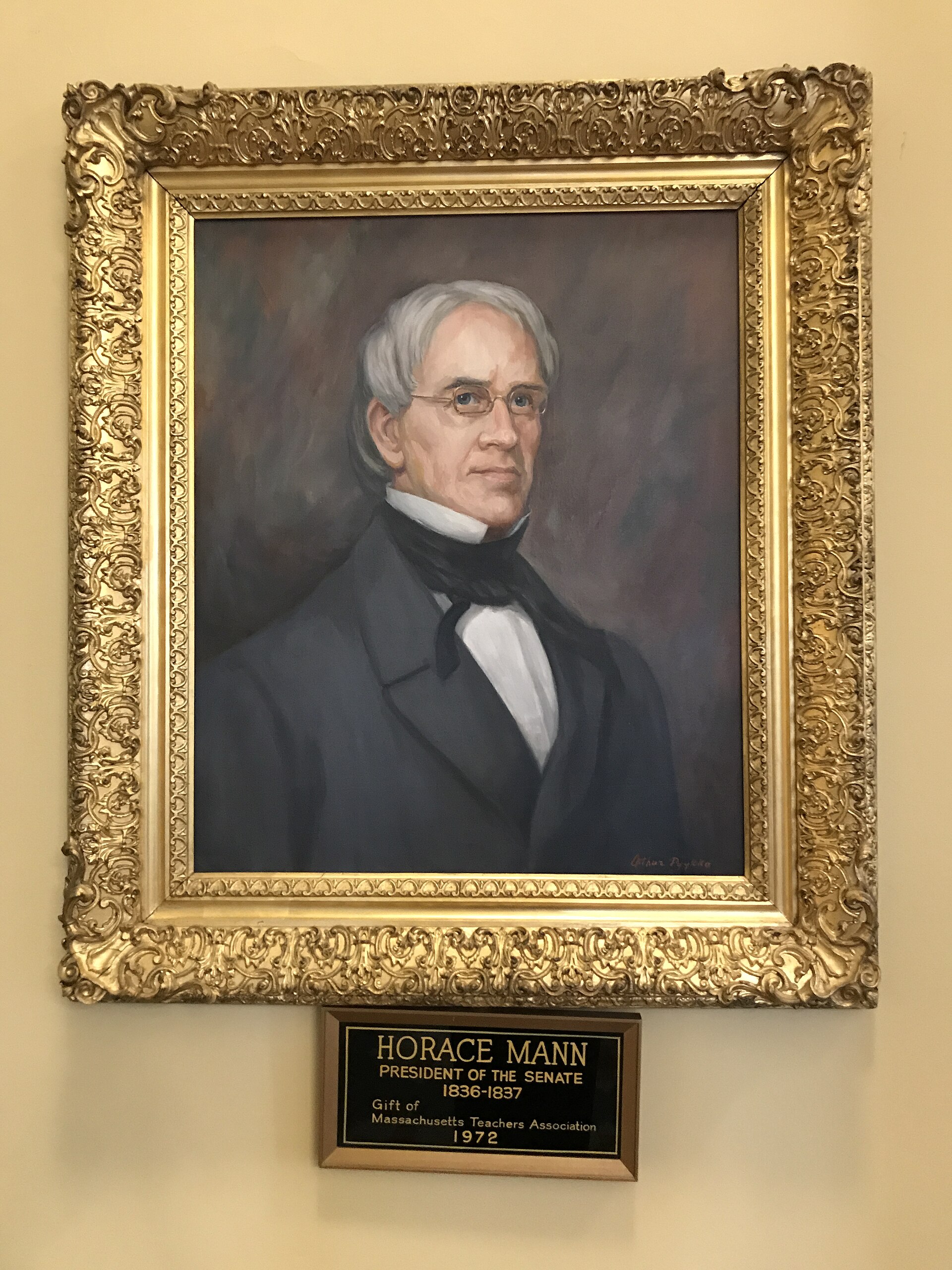 Painted portrait of Horace Mann hanging in the Massachusetts State House