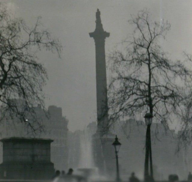 Nelson's Column barely visible during the Great Smog of London, December 1952