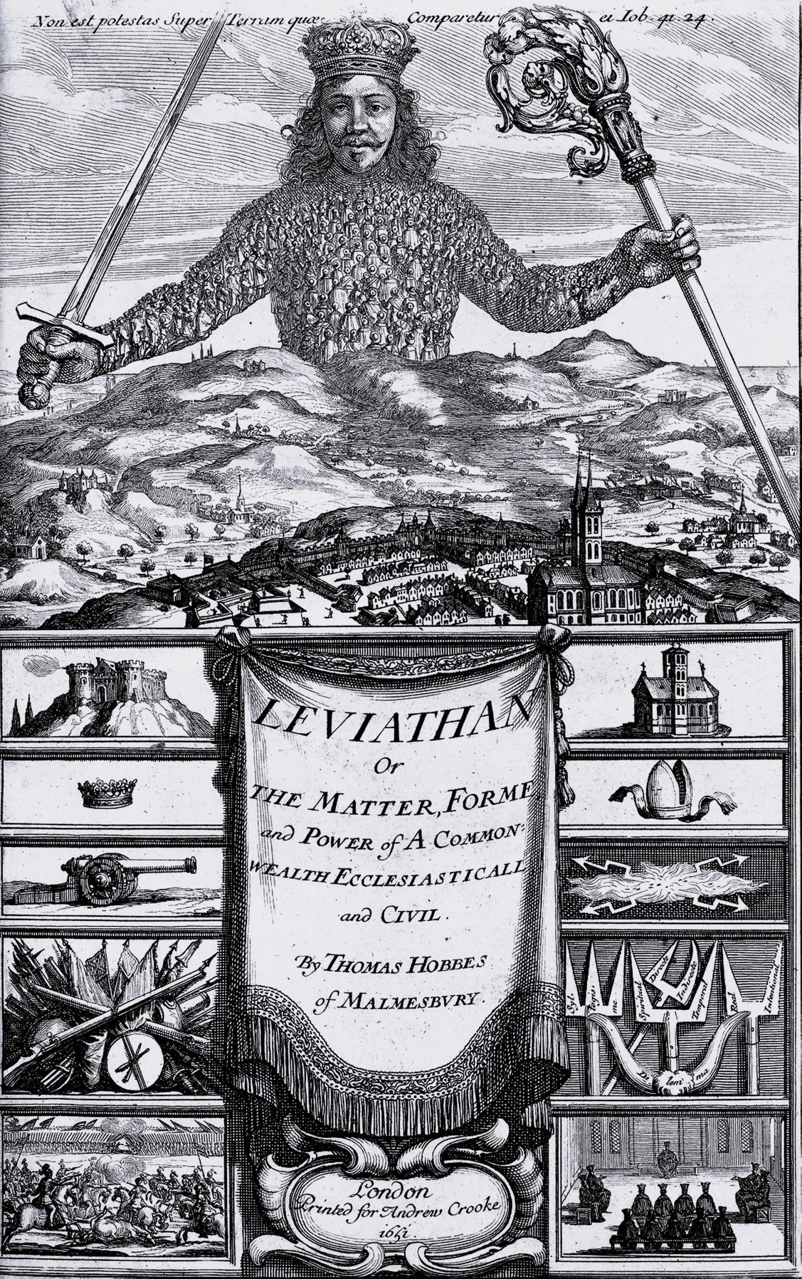 Frontispiece engraving of the 1651 first edition of Thomas Hobbes Leviathan